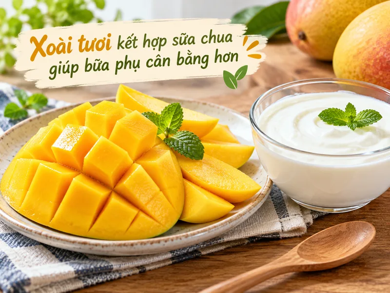 Xoài tươi kết hợp sữa chua giúp bữa phụ cân bằng hơn